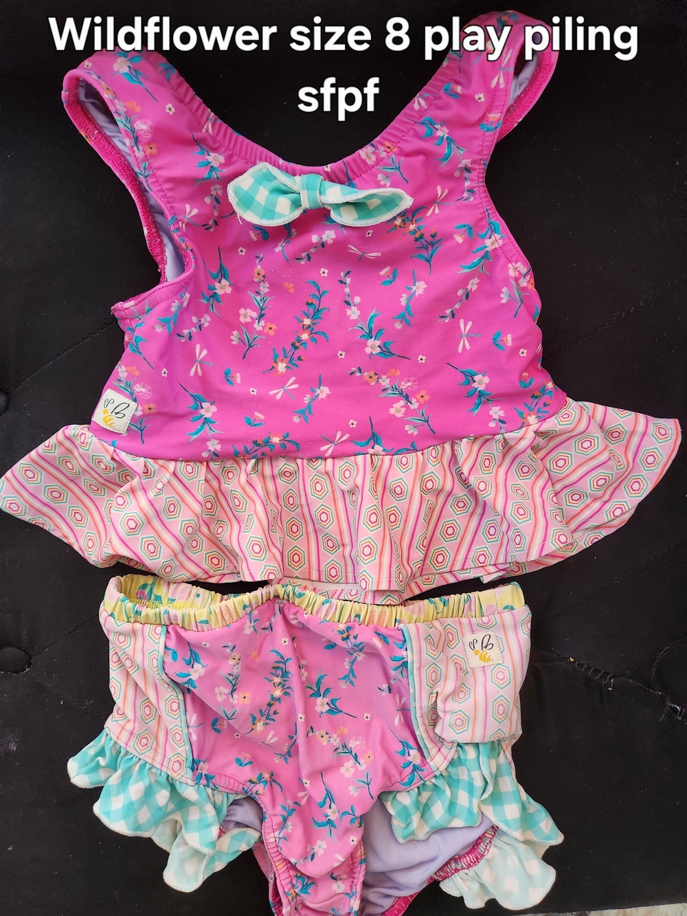Wildflowers Kids Swim Two-Piece Set - Pink with Teal Accents